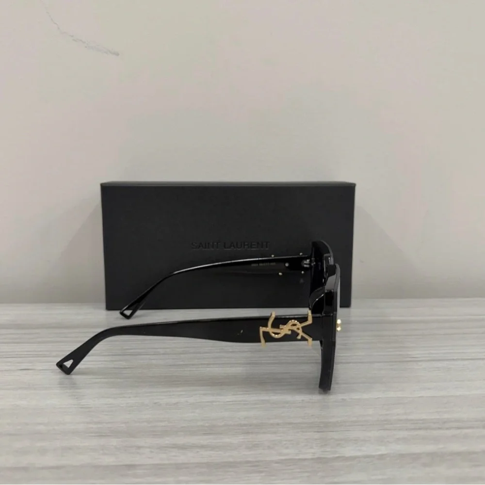 Saint Laurent Black Frame Sunglasses with Blue Gradient Lenses - Picture 3 of 3